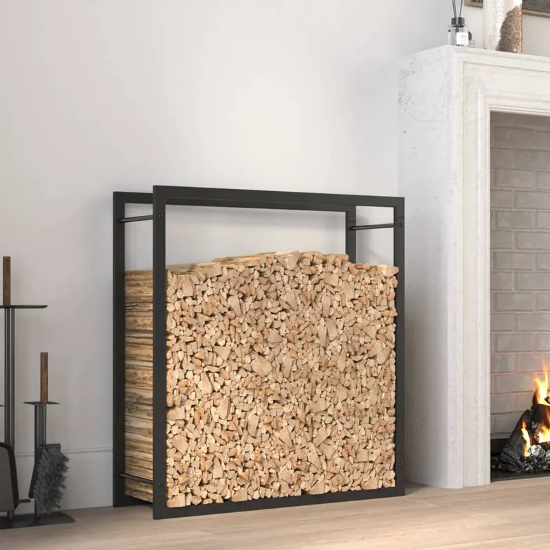 suport pentru lemne de foc, negru mat, 80x28x86 cm, otel