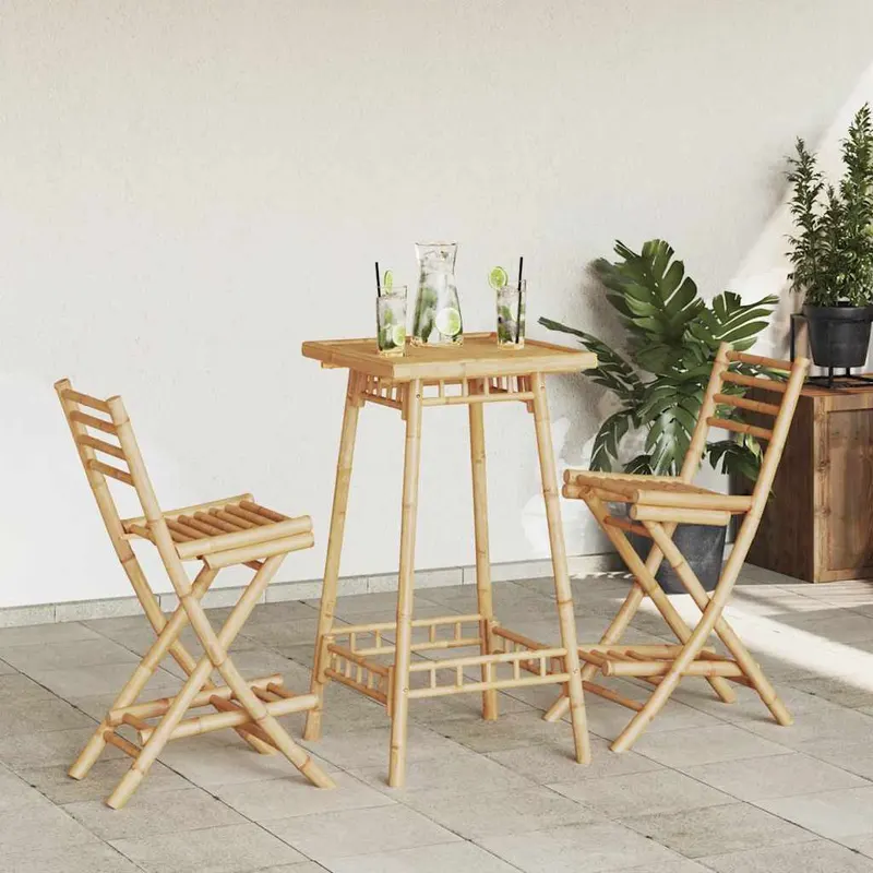 set bar de exterior 3 piese pliabil din bambus