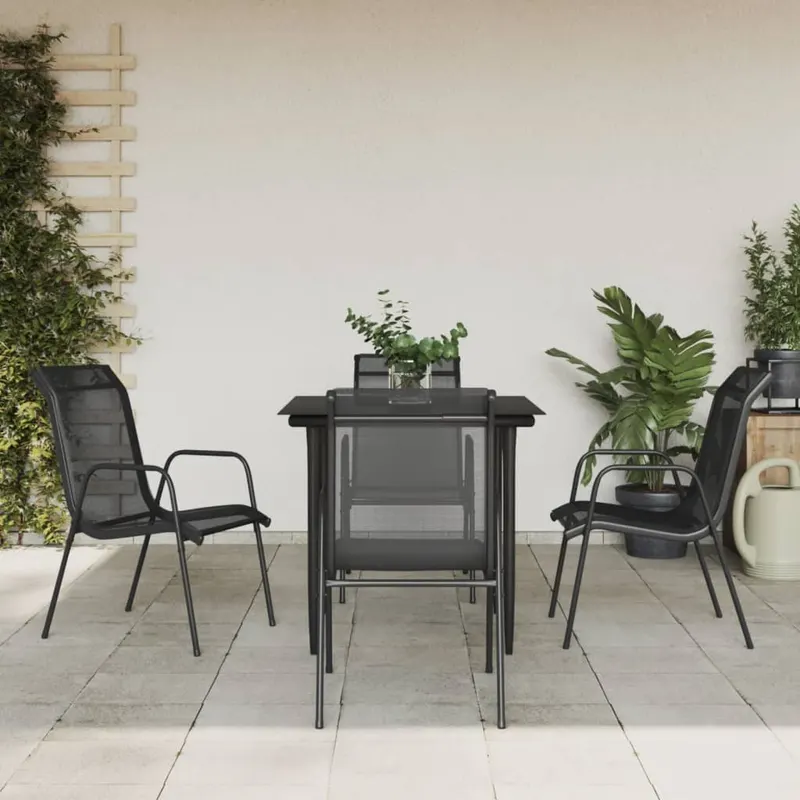 set mobilier de gradina, 5 piese, negru, otel si textilena
