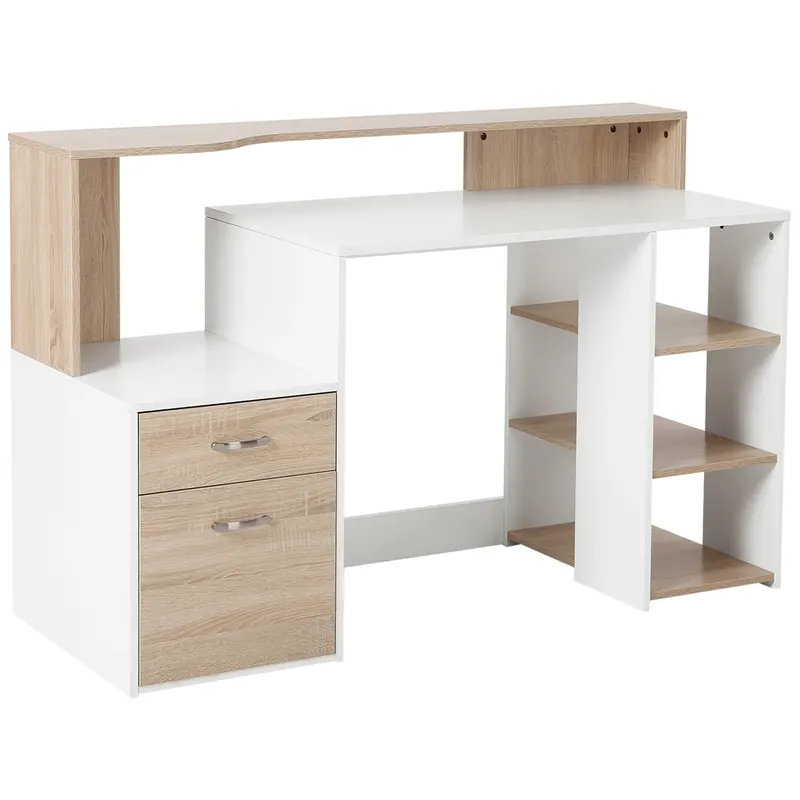 HomCom Homcom Masa de Birou Moderna pentru Computator cu Rafturi din Lemn MDF 140x55x92cm