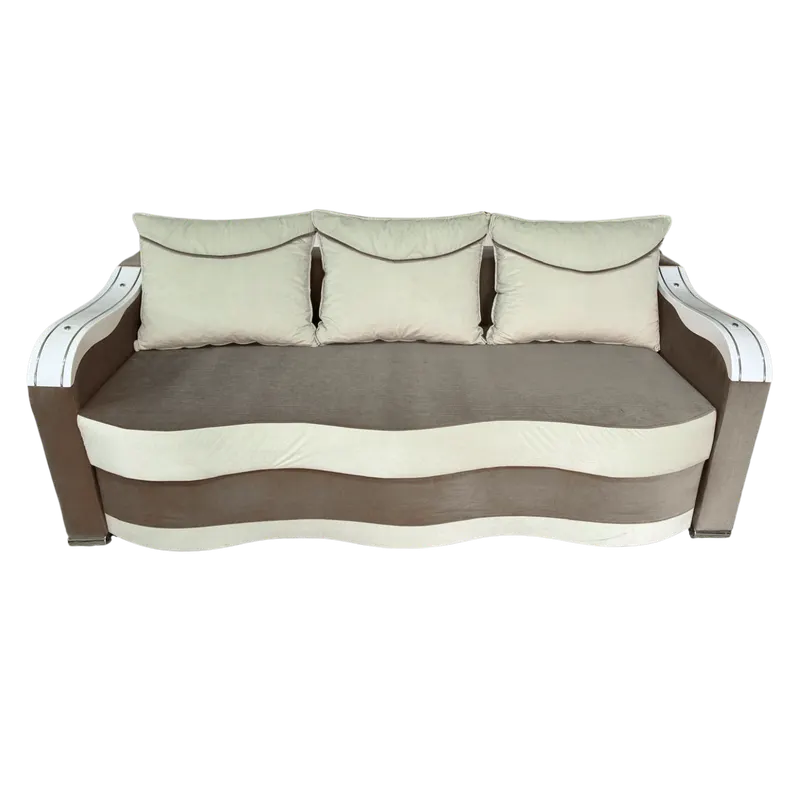 Canapea DIANA extensibila, 3 locuri, cu lada de depozitare, catifea maro cappuccino și crem , 220x100x80 Maro Cappuccino + Crem, Catifea