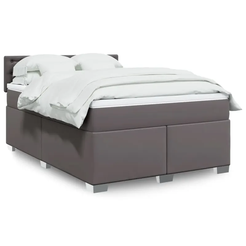 Pat box spring cu saltea, gri, 160x200 cm, piele ecologica