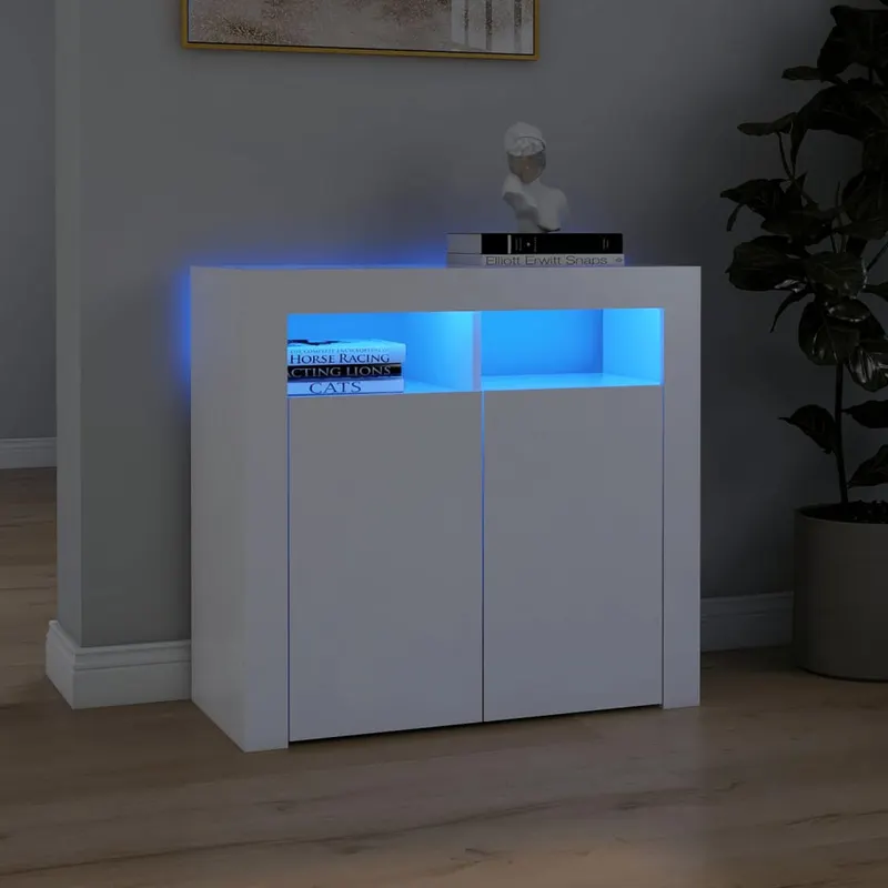 servanta cu lumini led, alb, 80x35x75 cm