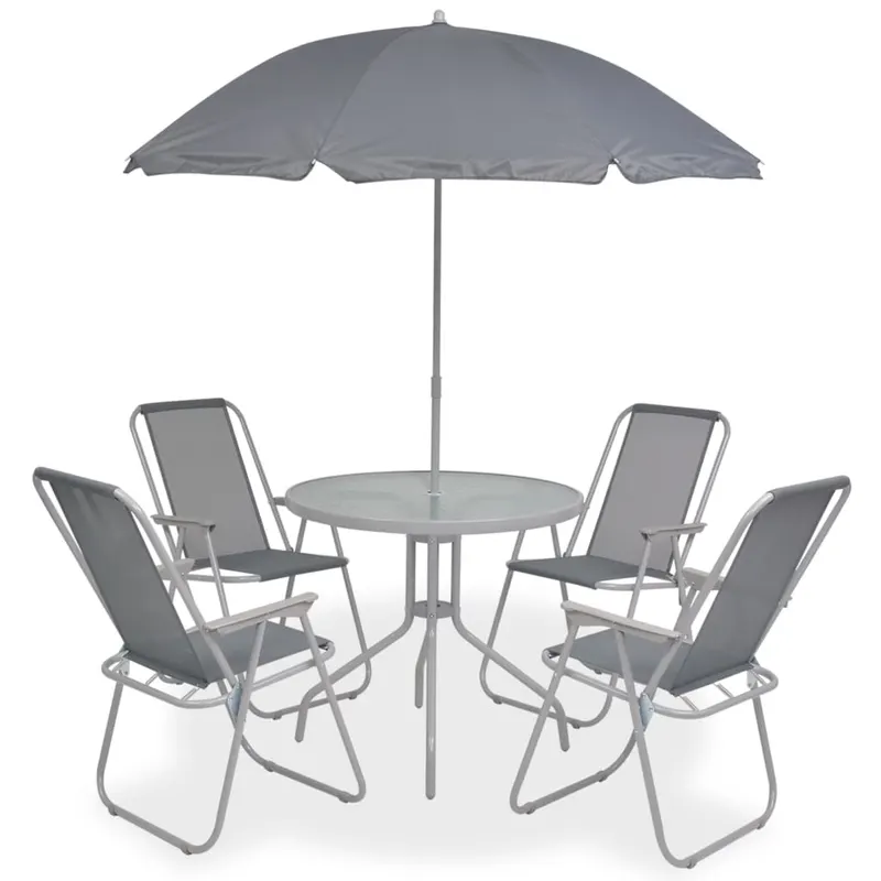set mobilier de exterior, 6 piese, gri, otel si textilena