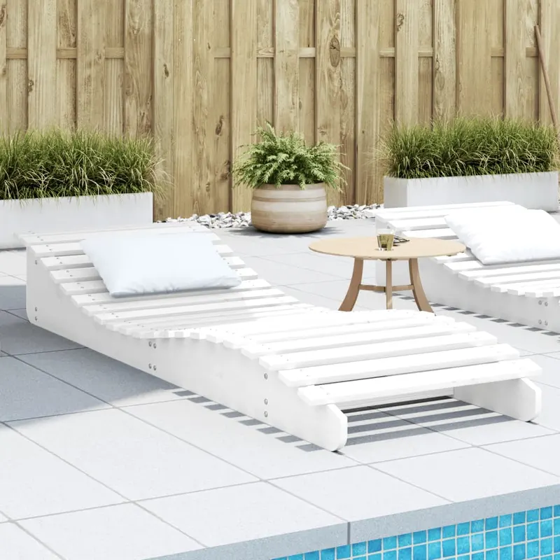 sezlong, alb, 205x70x31,5 cm, lemn masiv de pin