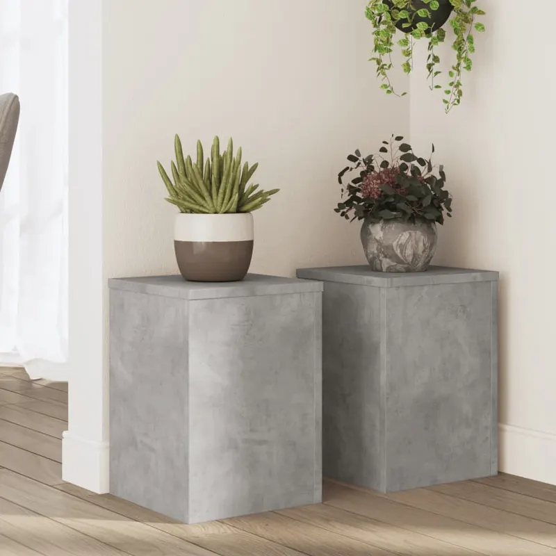 suport de plante, 2 buc., gri beton, 25x25x35 cm lemn prelucrat