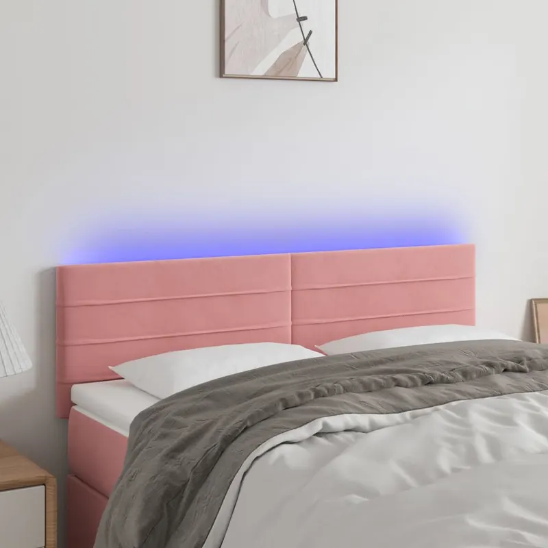 tablie de pat cu led, roz, 144x5x78/88 cm, catifea