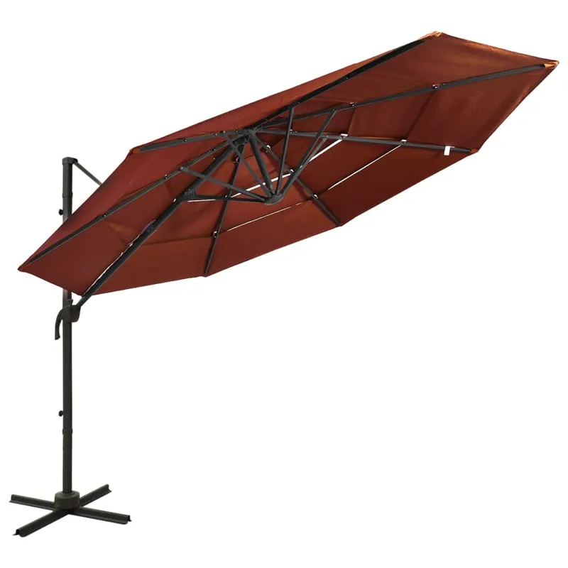 umbrela de soare 4 niveluri, stalp de aluminiu, caramiziu 3x3 m