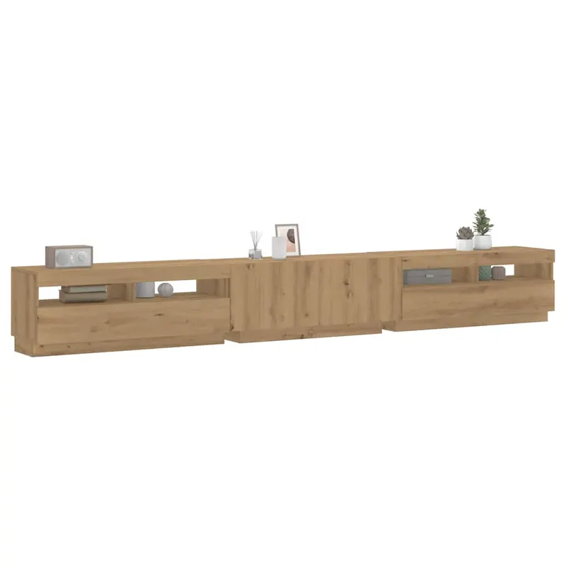 dulap tv cu led stejar artizanal 300x35x40 cm lemn prelucrat