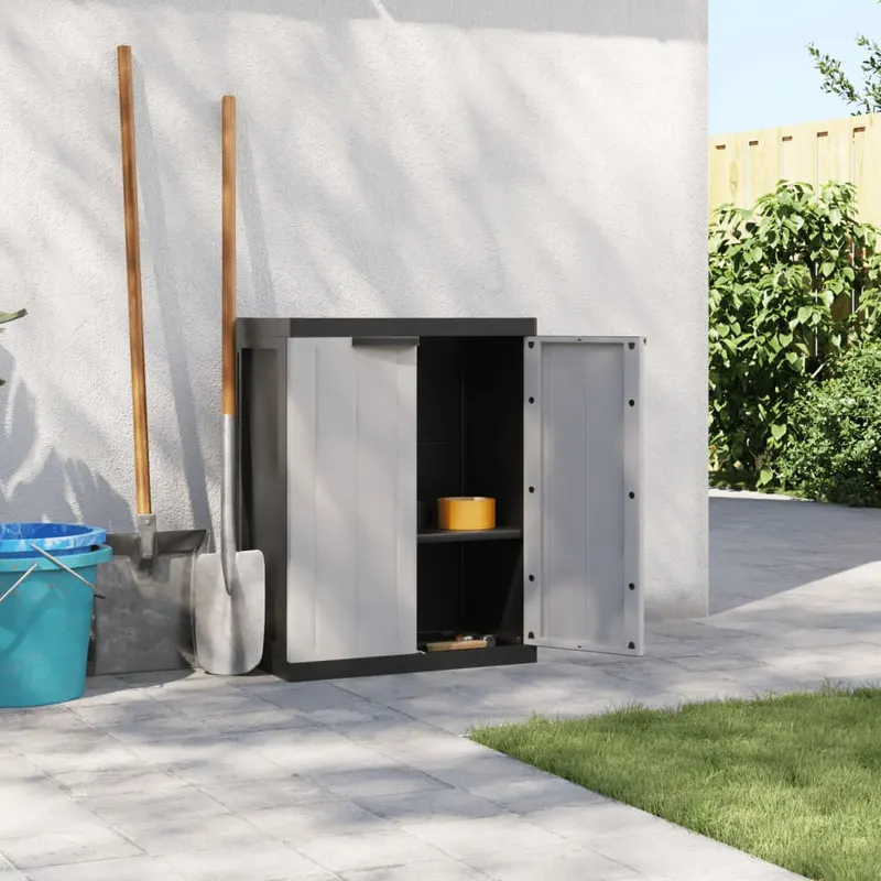 dulap depozitare de exterior, gri si negru, 65x37x85 cm, pp