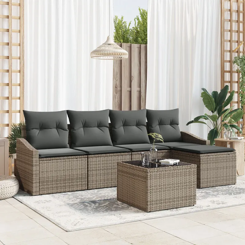 set de dining din 5 piese pentru gradina cu perne ratan polimeric negru