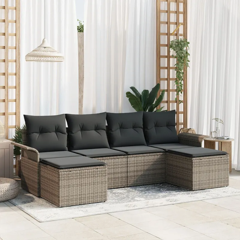 set de canapele de gradina 6 piese cu perne gri poliratan