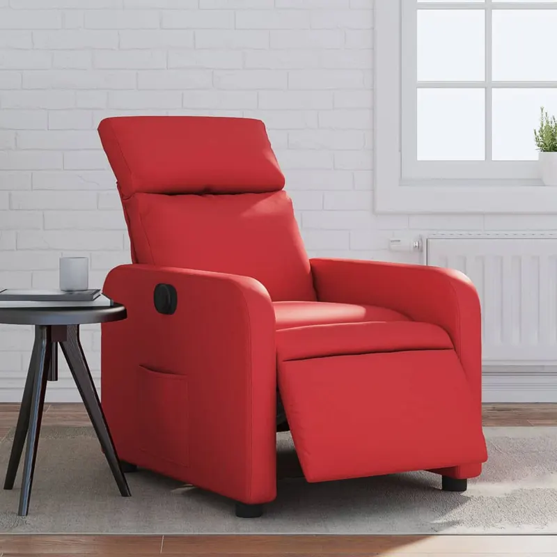 fotoliu rabatabil electric, rosu, piele ecologica