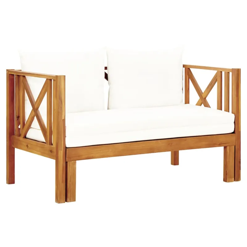 banca gradina cu 2 locuri & perne, 122 cm, lemn masiv acacia
