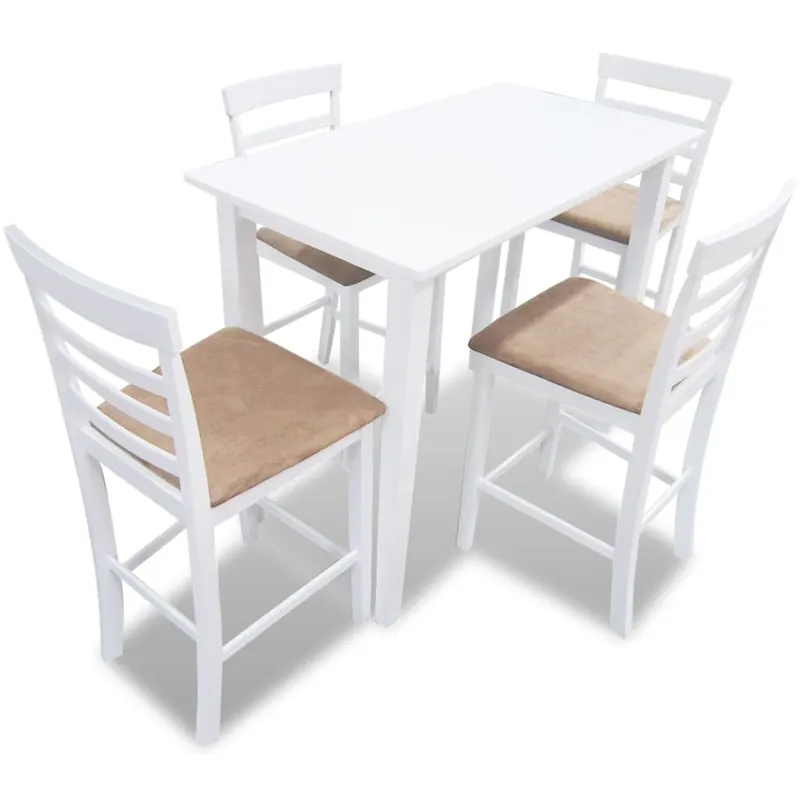 set mobilier de bar din lemn, masa si 4 scaune, alb