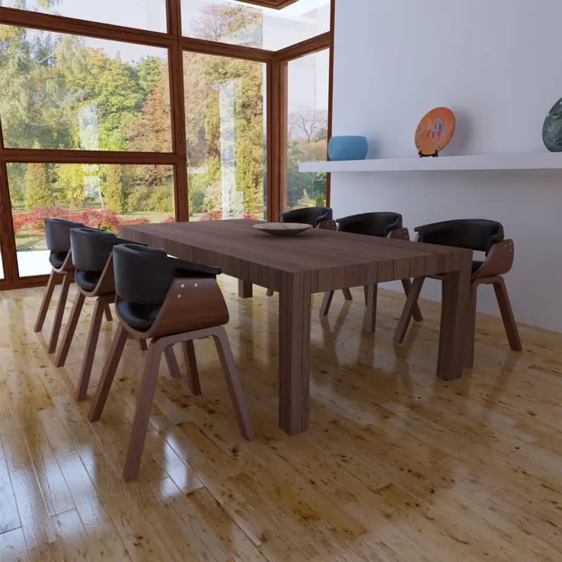 scaune de sufragerie, 6 buc., lemn curbat si piele ecologica