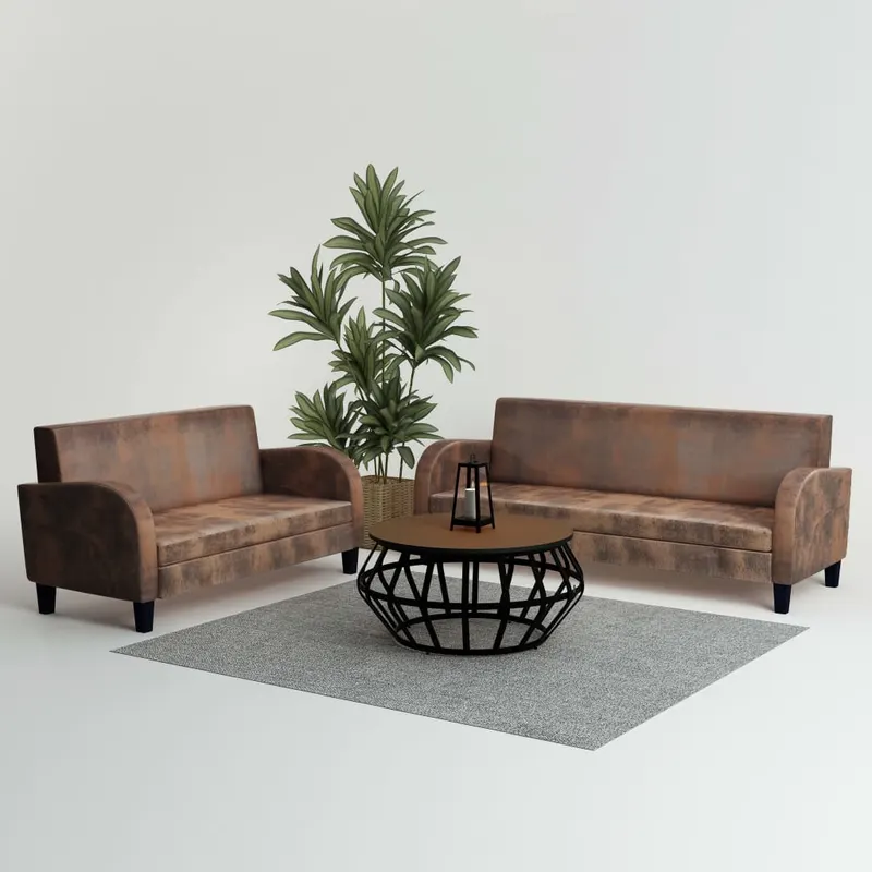 set canapea, 2 buc., piele artificiala de caprioara, maro
