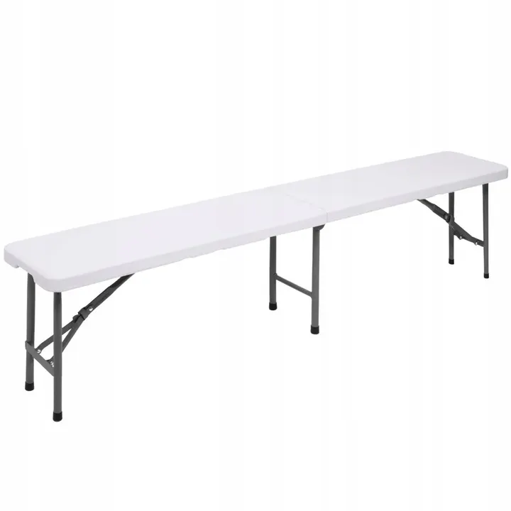 Banca pliabila, cu maner, HDPE si cadru metalic, 180x30x43 cm, alb gri