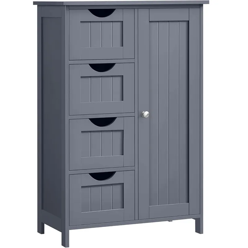 Dulap de baie, din MDF, cu 4 sertare, raft reglabil, 30x55x82 cm, gri