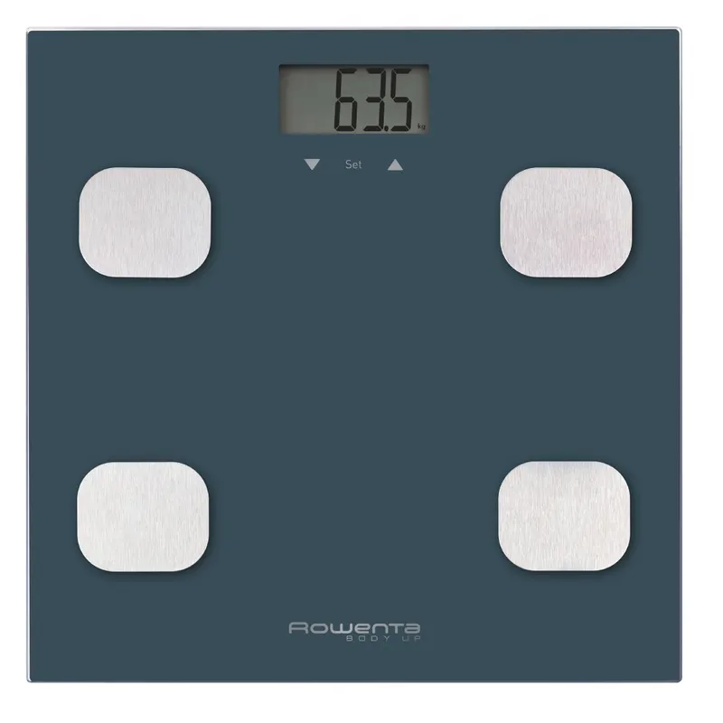 Cantar de baie Rowenta Body Up BR2520V0, 150 kg, gradatii la 100 g, analiza corporala, 8 profile, sticla, negru