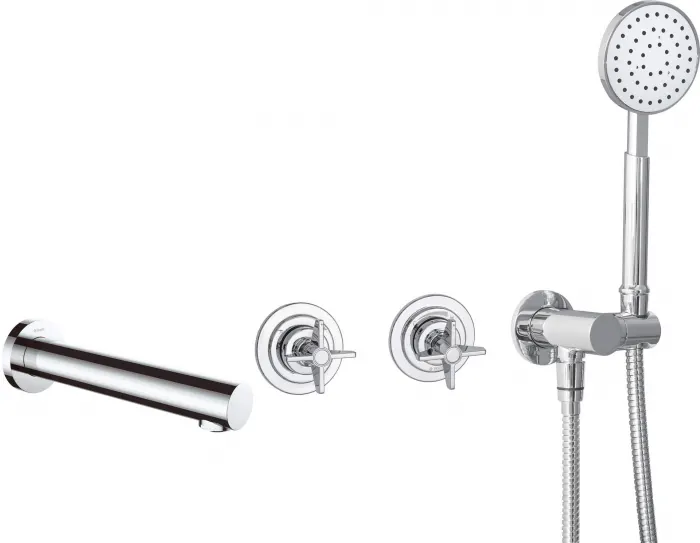 Baterie pentru cada, crom, cu 4 orificii, set dus inclus, montaj ingropat, Deante Temisto