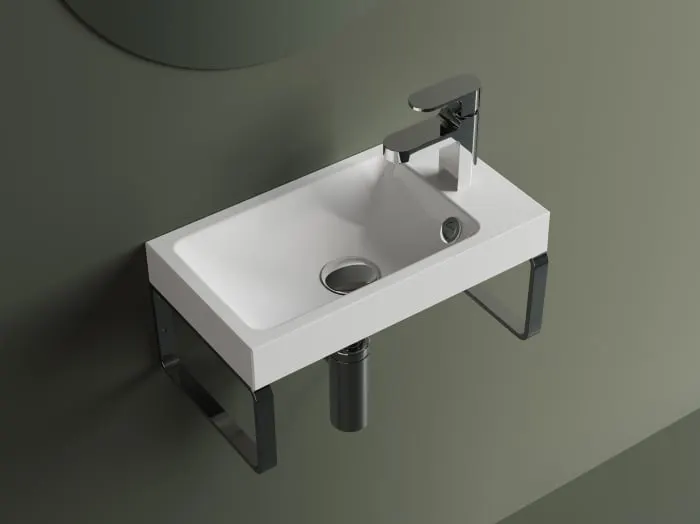 Lavoar suspendat din compozit, 40 x 22 cm, alb lucios, dreptunghiular, Ida