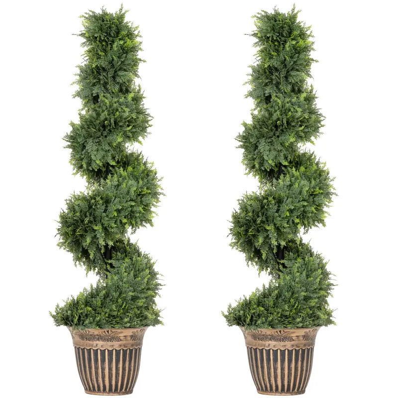 HOMCOM Set 2 Chiparoși Artificiali Spiralați 120 cm cu Ghiveci, pentru Decor Interior și Exterior, Verde