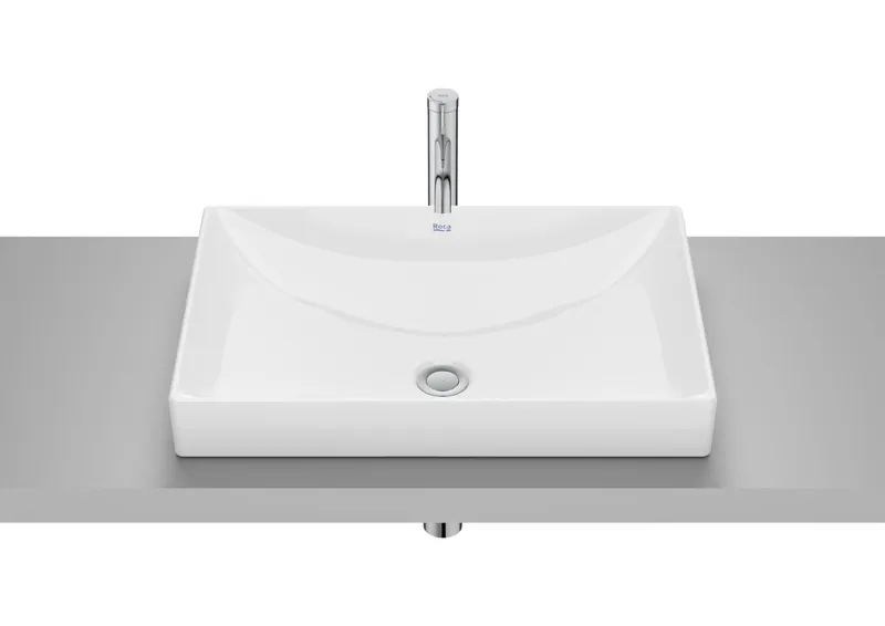 Lavoar Roca A32768M000, 600 mm, 400 mm, 80 mm, 1 cuve, suprafata antiaderent, pe blat, fara nr orificii baterie, Alb