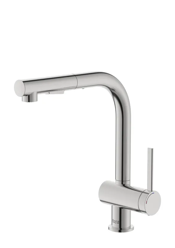 Baterie bucatarie Roca A5A851FSM0, 0.8 bar, 302 mm, 225 mm, 1 orificii instalare, 2 sprayuri, Otel satinat