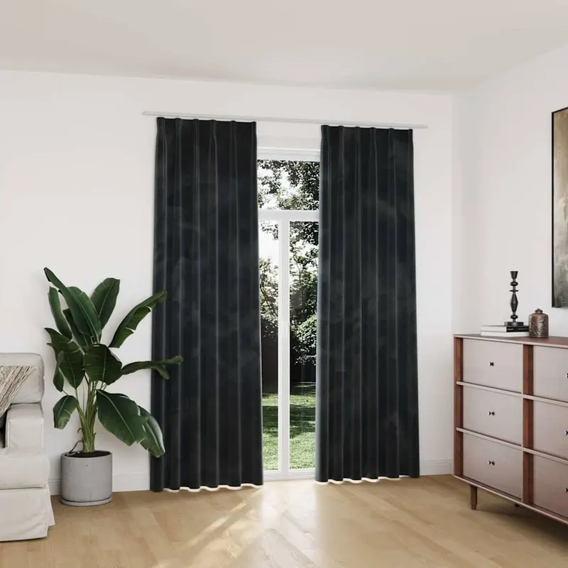 Draperii opace cu carlige, 2 buc, antracit, 140x225 cm catifea