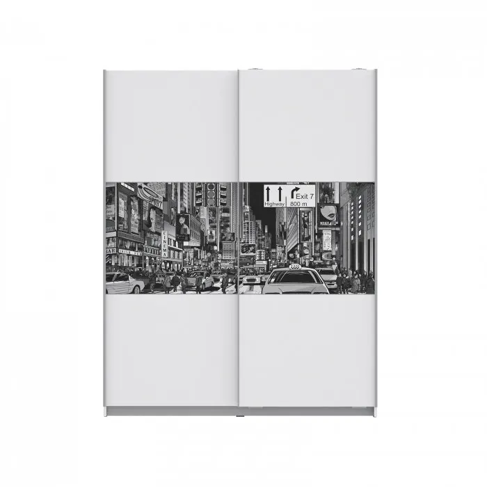 Dulap TIGO, cu usi glisante, 5 rafturi, bara haine, alb, 150x61x191 cm