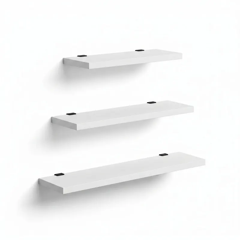 Raft de perete Leila, 3 Piese, Gri - Alb, 30x2x14 cm - Alb