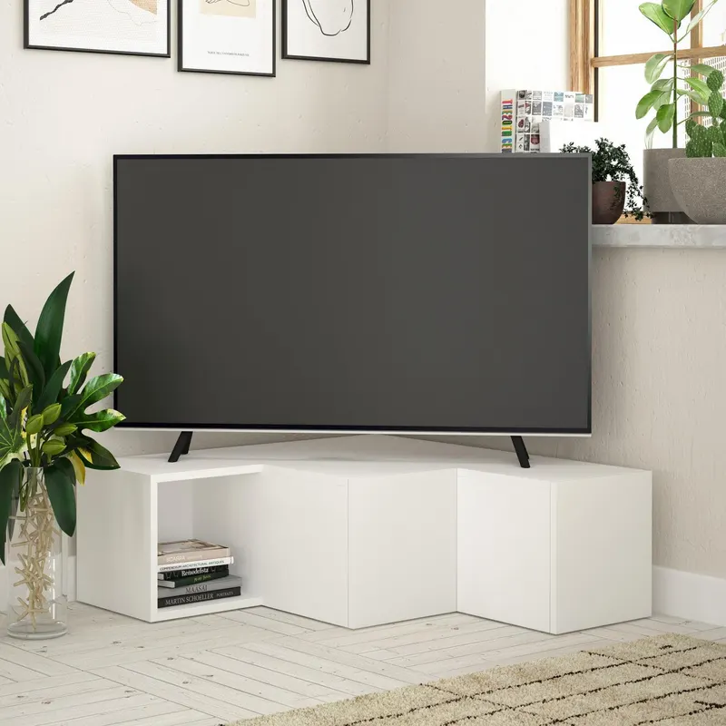 Comoda Tv Trepte cu sertare ascunse , Alb, 90 x 32 x 92 cm - Alb