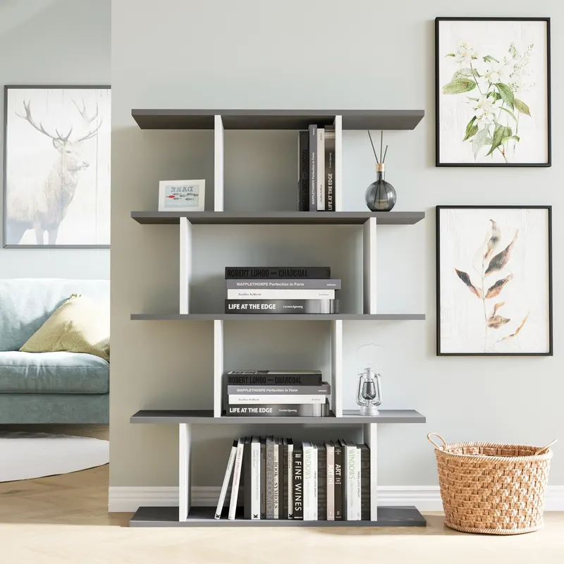 Bibliotecă Harmon, Diverse culori, 90x25x127 cm - Antracit - Alb