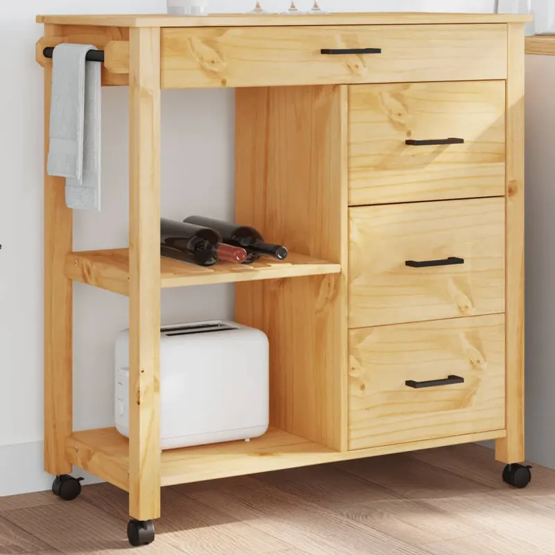 carucior de bucatarie „monza”, 84x40x90 cm, lemn masiv de pin