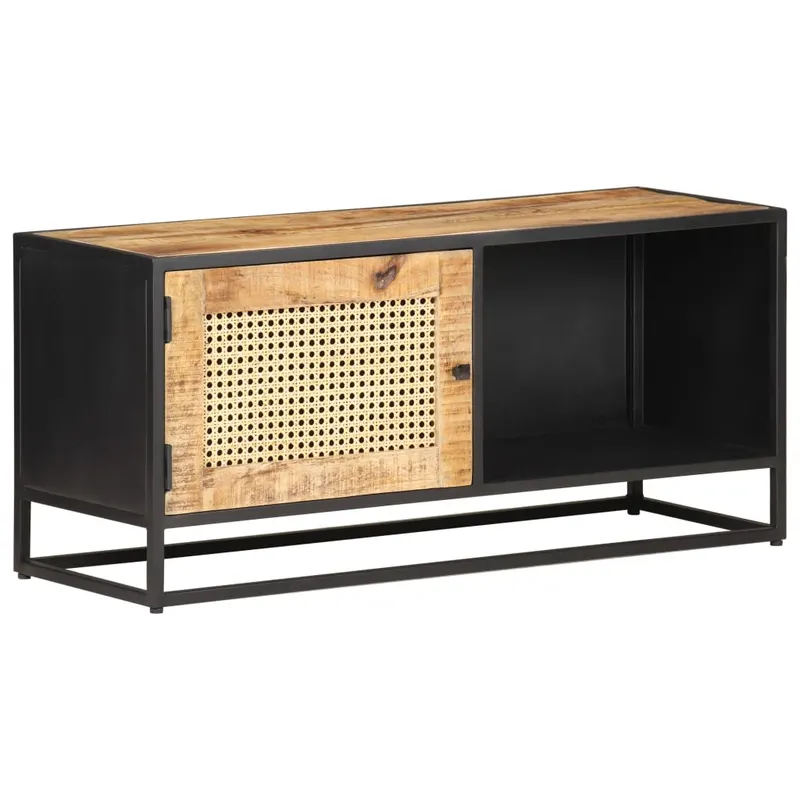 comoda tv, 90x30x40 cm, lemn mango & trestie de zahar naturala