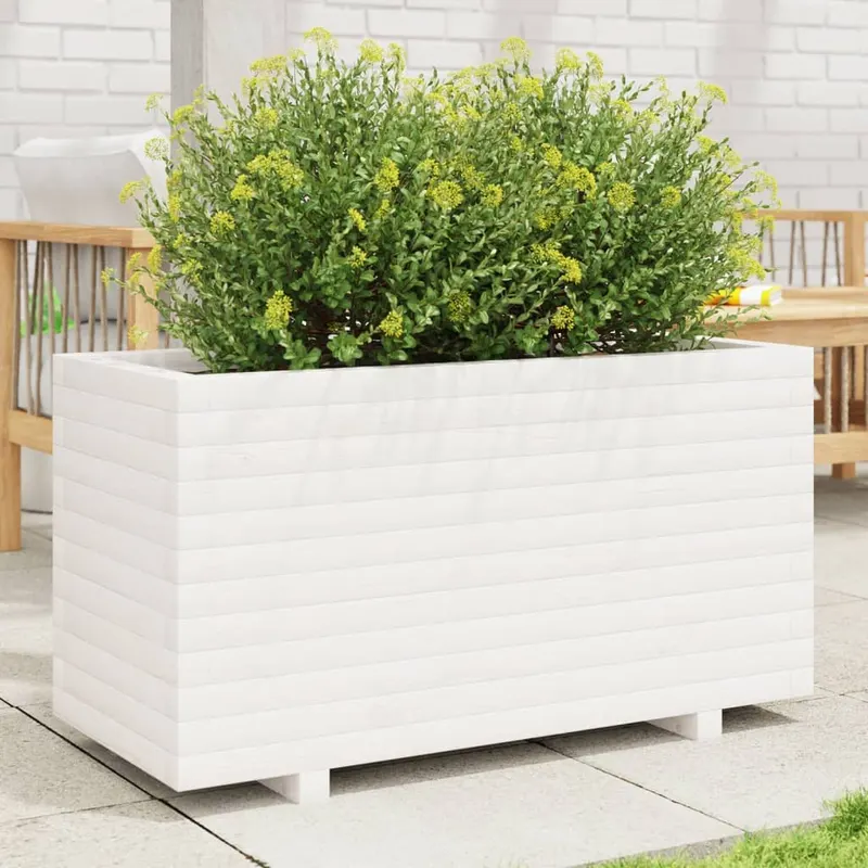 jardiniera de gradina, alb, 90x40x49,5 cm, lemn masiv de pin