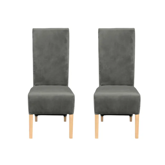 Set 2 scaune living VANESSA, picioare lemn natur, stofa gri deschis, 47x60x110 cm