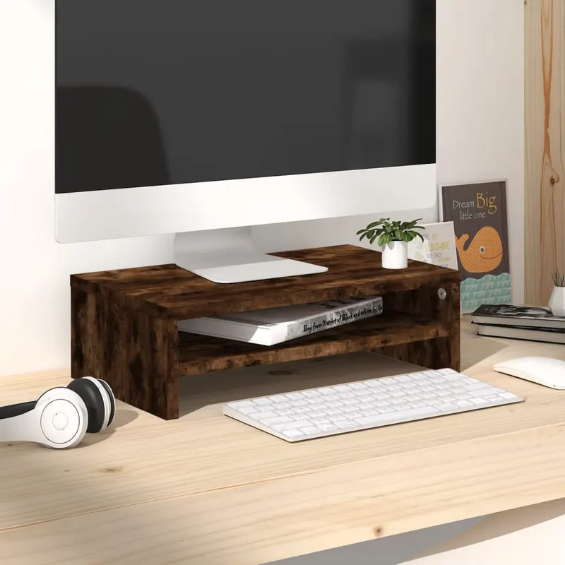 suport pentru monitor stejar fumuriu 42x24x13 cm lemn prelucrat
