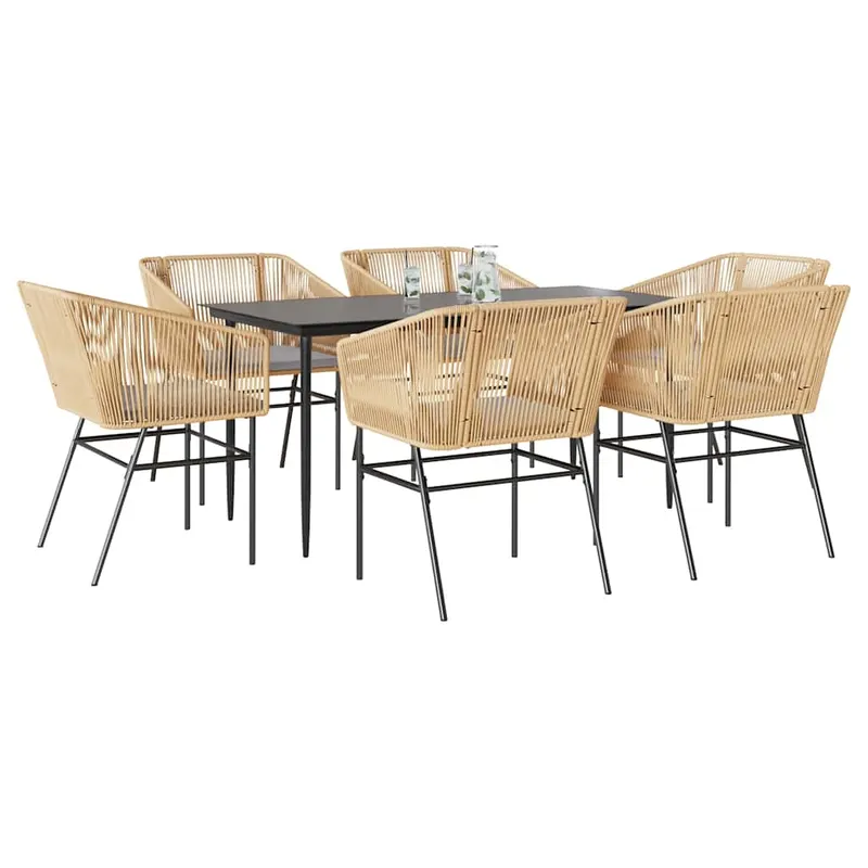 set de sufragerie de gradina de 7 piese sticla poliratan maro