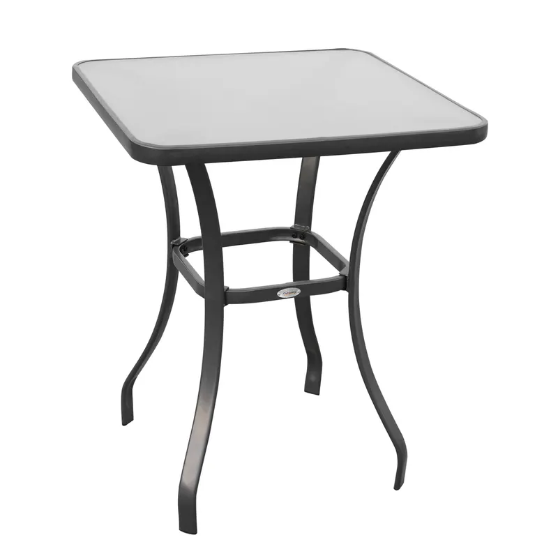 Outsunny Masă Pătrată pentru Grădină, Sticlă Termorezistentă, Design Modern, Negru, 68.5x68.5x84cm