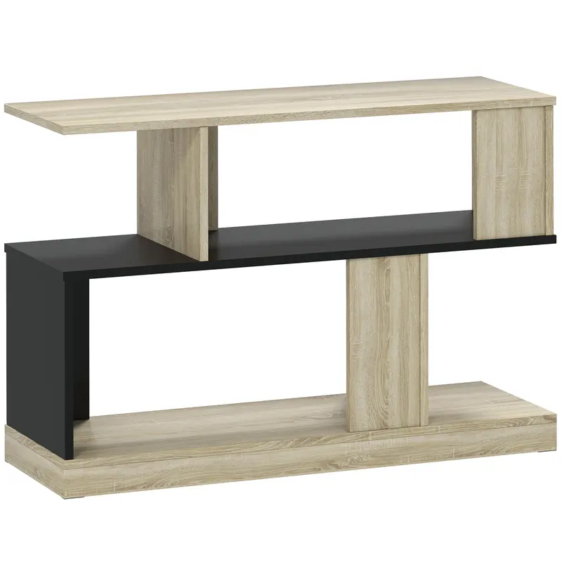 HOMCOM Măsuță laterală în formă de S, măsuță de canapea cu 3 niveluri și rafturi de depozitare, 90 x 30 x 61 cm, efect lemn natural negru