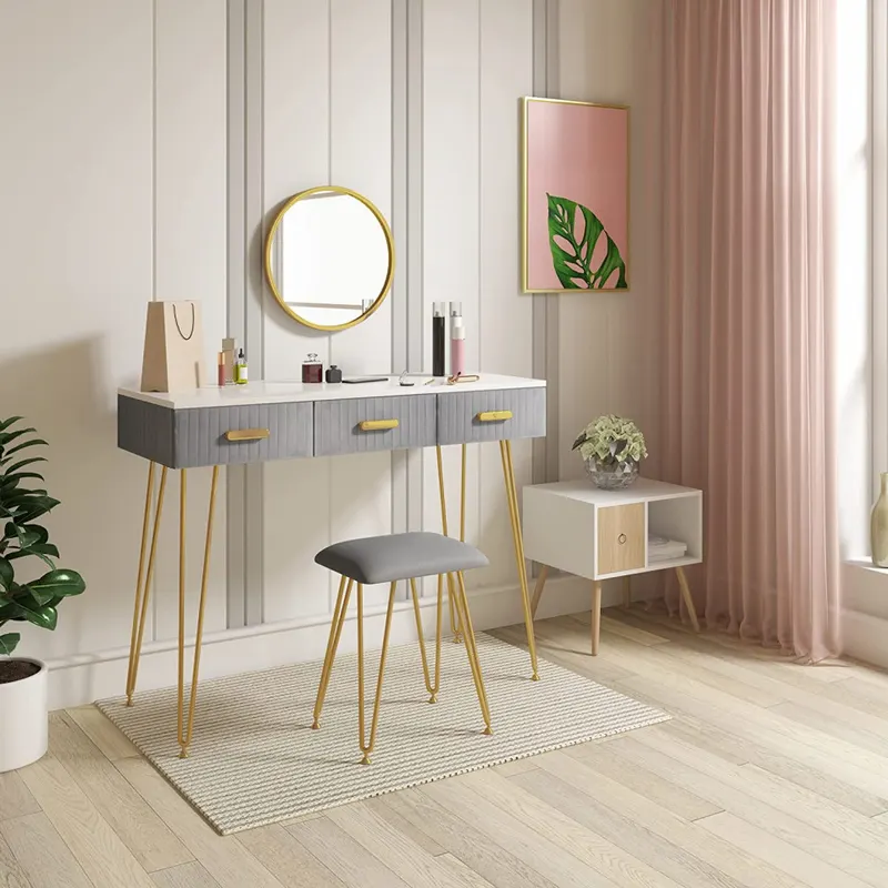 SEG205 - Set Masa toaleta, 100 cm, cosmetica machiaj cu oglinda si scaun, masuta vanity - Gri