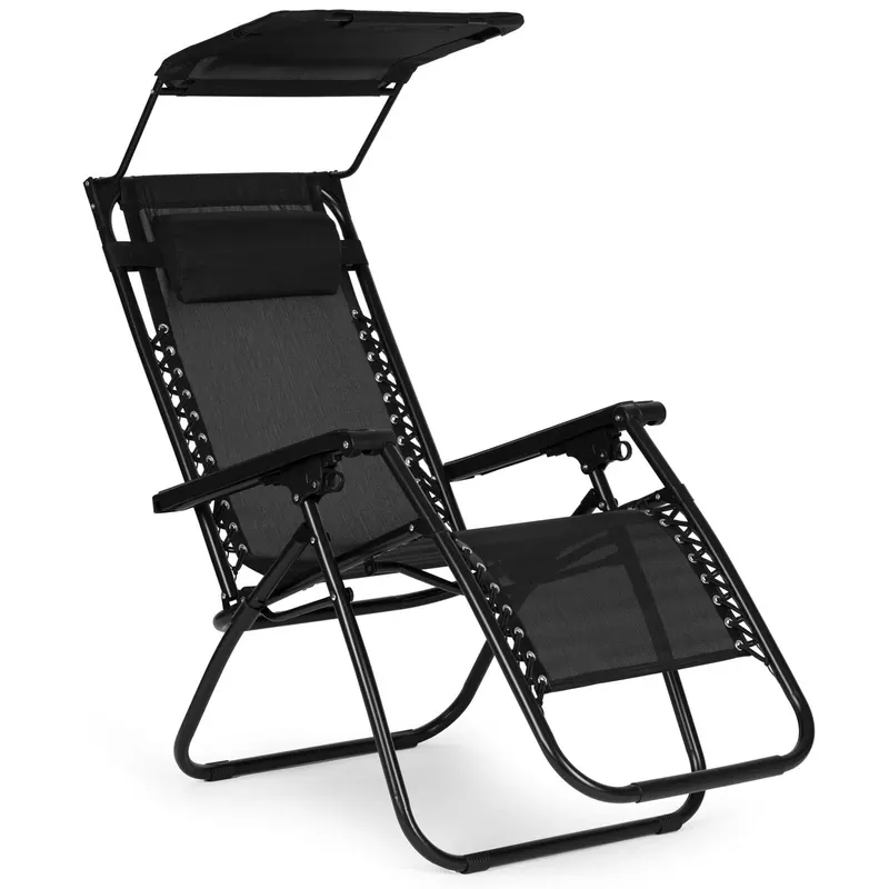 Sezlong pliabil 86x67x120 cm, zero gravity, copertina reglabila, spatar 3 pozitii, cadru otel si material impermeabil, negru