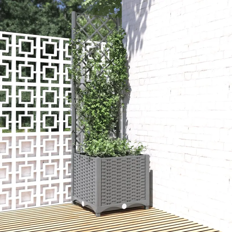jardiniera de gradina cu spalier, gri deschis, 40x40x136 cm, pp