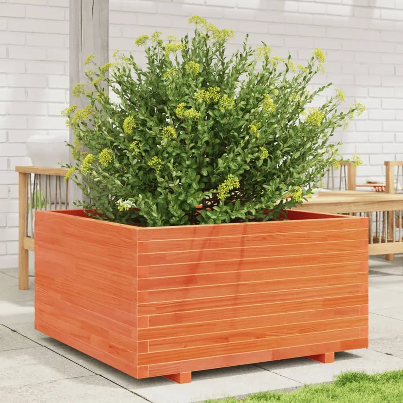 jardiniera gradina, maro ceruit, 90x90x49,5 cm, lemn masiv pin