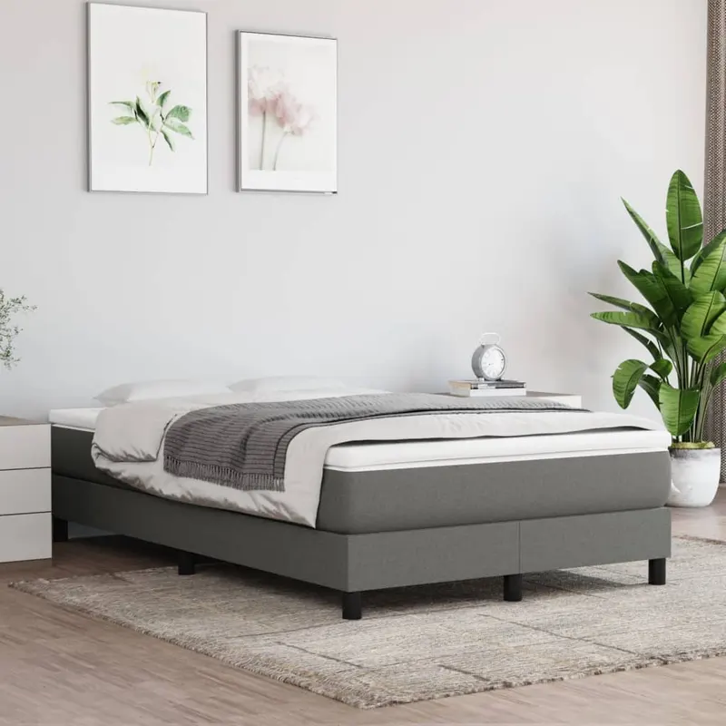 pat box spring cu saltea, gri inchis, 120x200 cm, textil