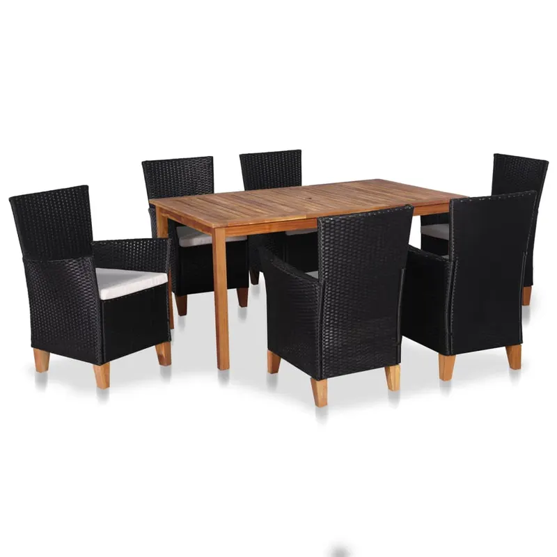 set mobilier de exterior, 7 piese, negru si maro, poliratan