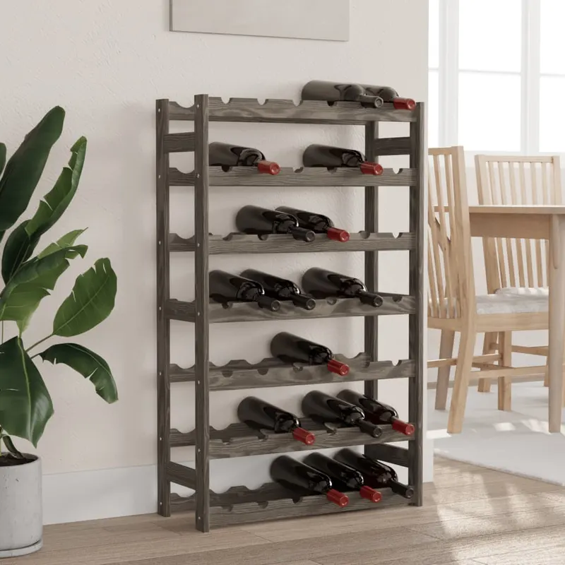 suport sticle de vin, 42 sticle, gri, lemn masiv de pin