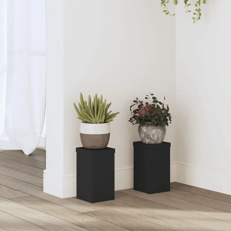 suporturi de plante, 2 buc., negru, 10x10x18 cm, lemn prelucrat
